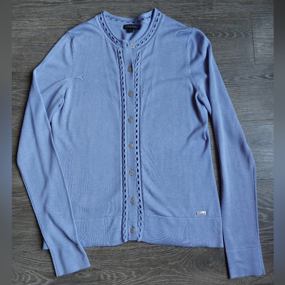 Brooks brothers lavender silk cotton cardigan with mother of pearl detail Small